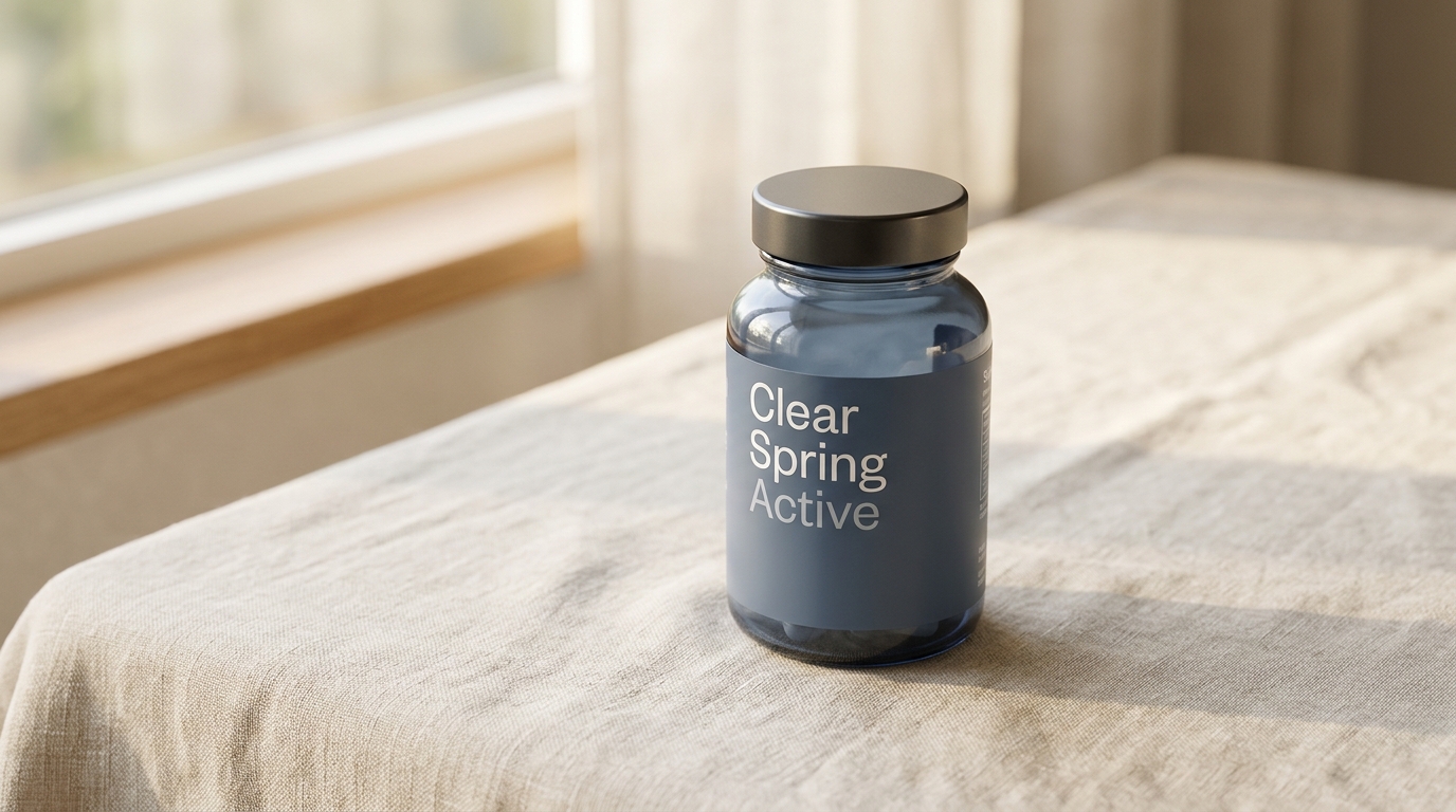 Bote de Clear Spring Active en vista lateral junto a una ventana
